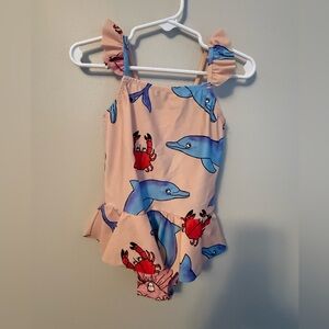 Mini Rodini Dolphin and Crab Print Swimsuit